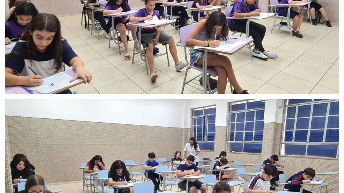 Turma estudiosa do Fundamental II participando do Simuladão Geral do 3° Bimestre e o Ensino Medio fazendo o 14° Simulado Anual Preparatório para o Enem e Passe UFMS.