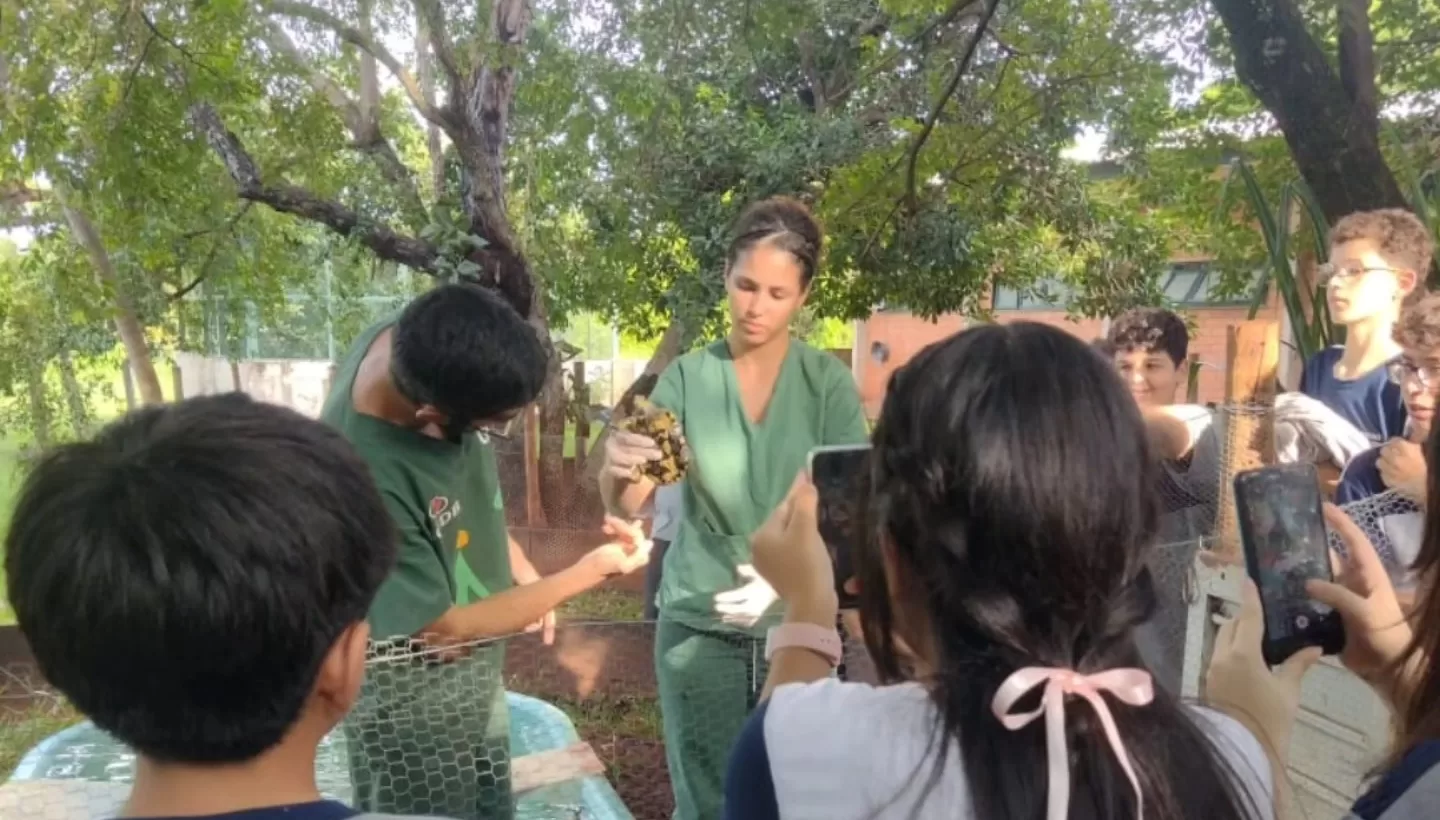 Os alunos dos 7° e 8° anos do período vespertino também tiveram uma aula prática no Biotério da UCDB.